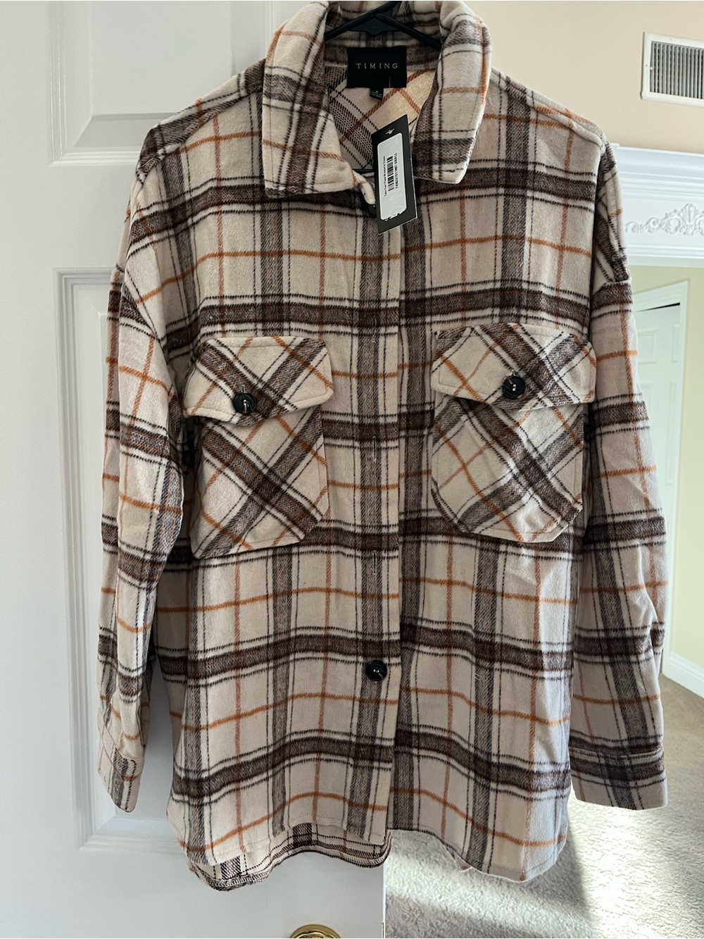 Timing Plaid Shacket in Cream, Brown & Rust